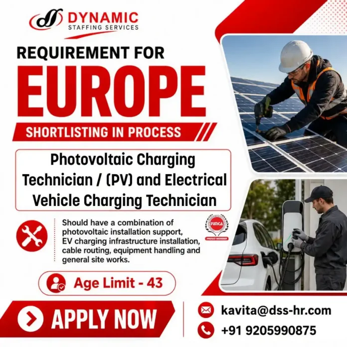 Dynamic Staffing Services Job Opening Photovoltaic Charging Technician Europe