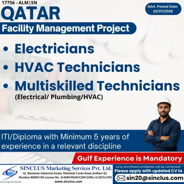 Facility Management Jobs Qatar – Electricians, HVAC & Multiskilled Technicians