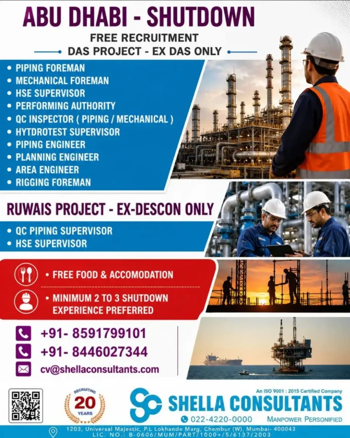 Abu Dhabi Shutdown Recruitment - Shella Consultants