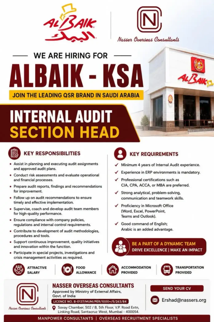 ALBAIK Internal Audit Section Head recruitment poster