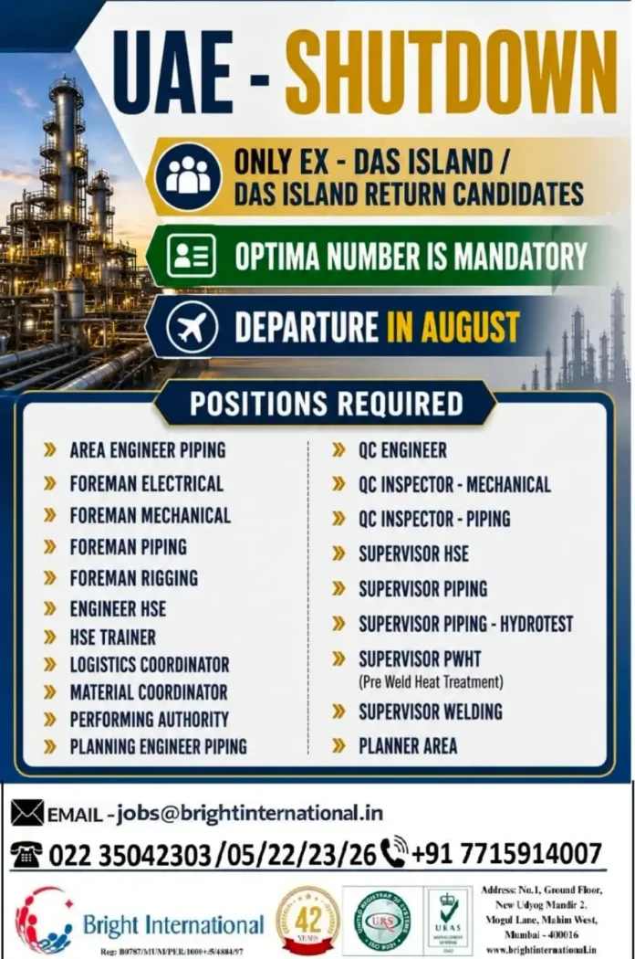 Bright International Recruitment for UAE Shutdown