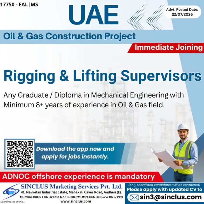 Rigging and Lifting Supervisor job UAE