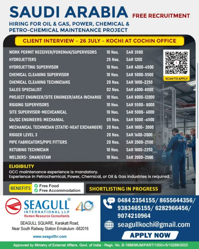 Seagull International LLP Saudi Arabia Oil & Gas Maintenance Jobs Recruitment Poster