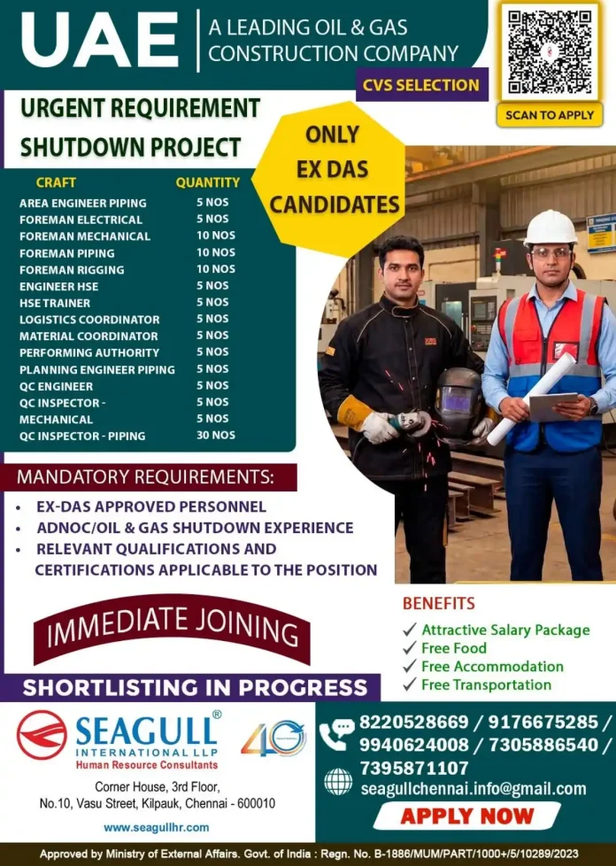 Oil and gas construction company jobs UAE shutdown project