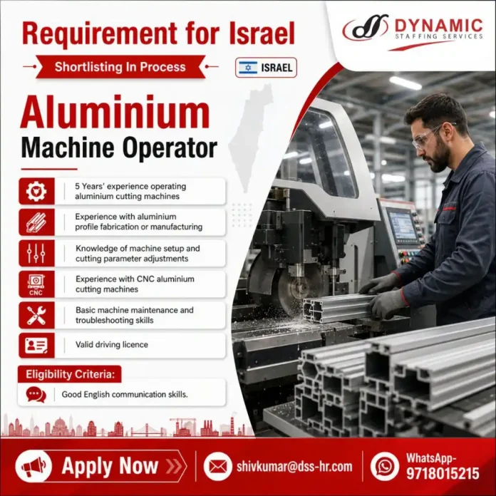 Aluminium Machine Operator working on CNC cutting machine in Israel factory