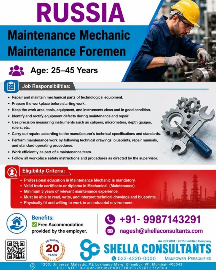 Russia Maintenance Mechanic job opening