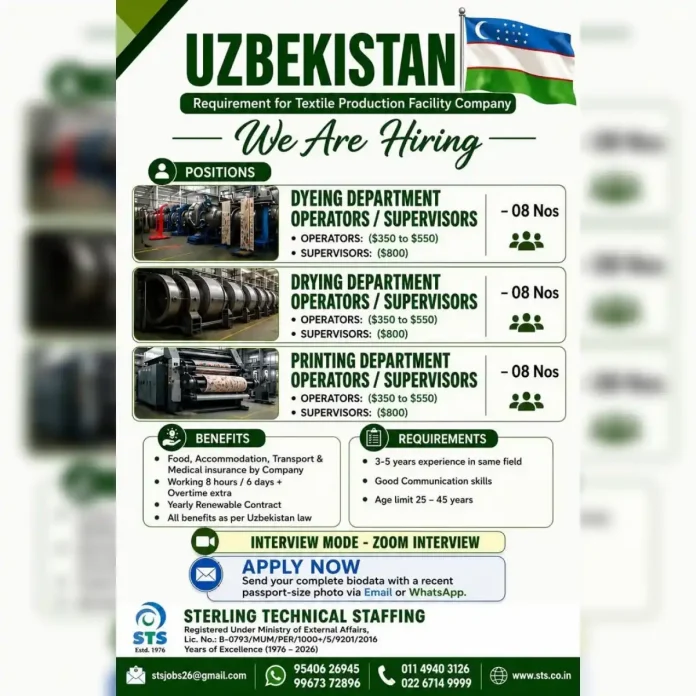 Textile production facility hiring in Uzbekistan