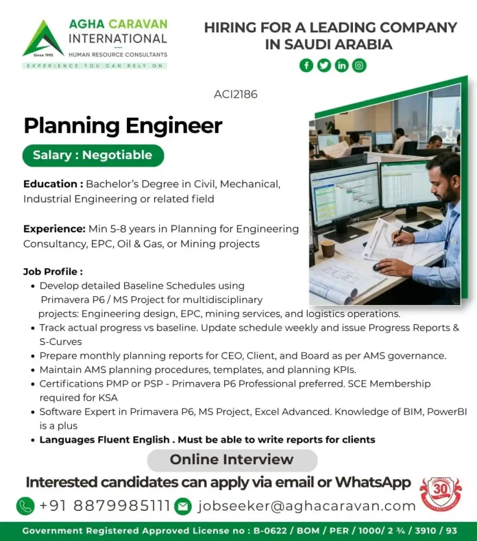 Planning Engineer job Saudi Arabia AGHA CARAVAN