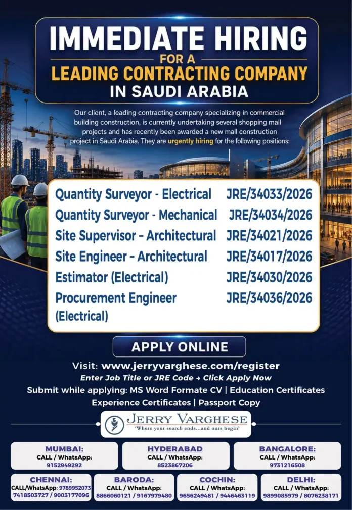 Jerry Varghese recruitment for contracting company Saudi Arabia mall projects