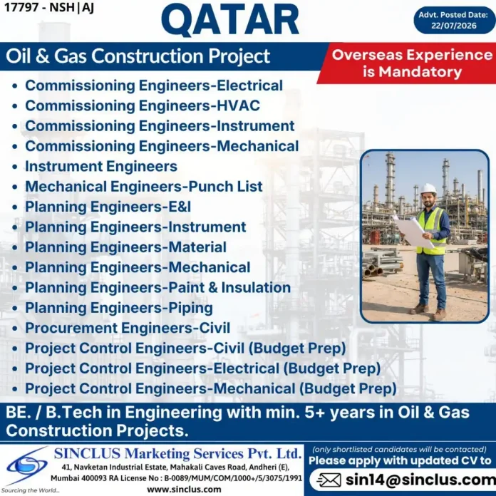 Oil and gas construction project engineering jobs in Qatar