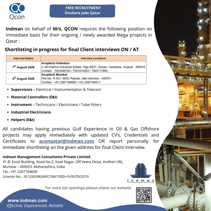 Qcon Qatar recruitment flyer for oil and gas jobs