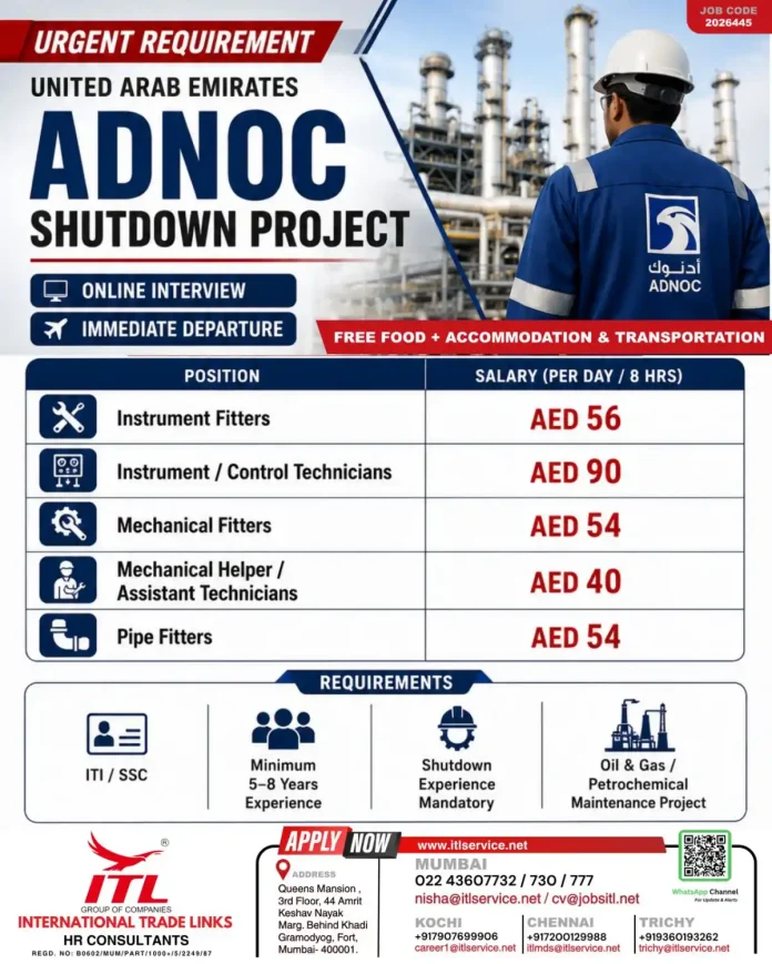 ADNOC Shutdown Project Jobs UAE - Instrument Fitters and Technicians