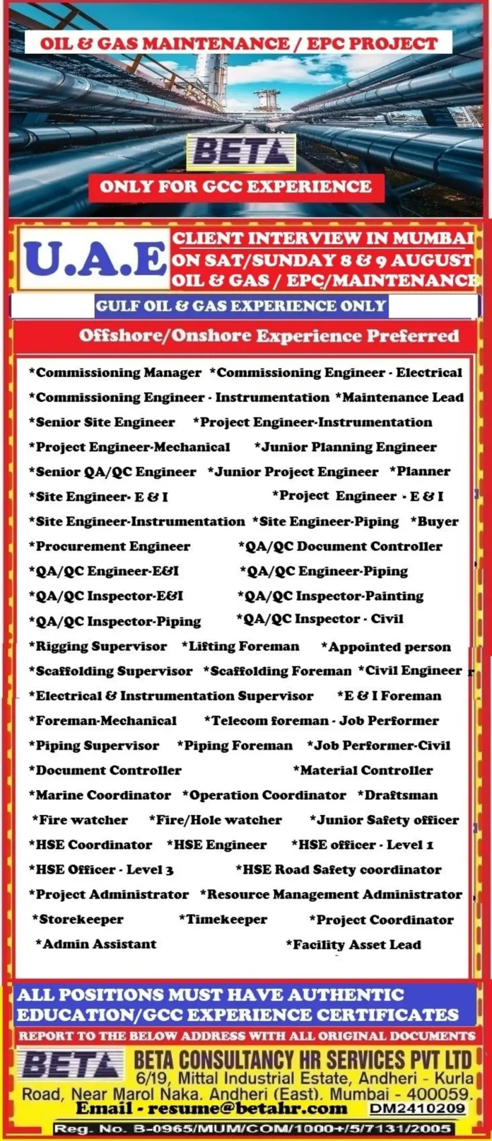 Oil and Gas Maintenance Jobs UAE Interview