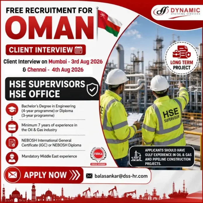 HSE Supervisor job recruitment Oman client interview