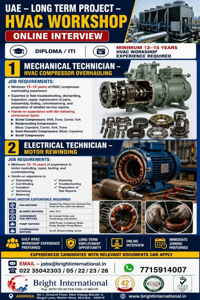 HVAC workshop technician compressor overhauling and motor rewinding
