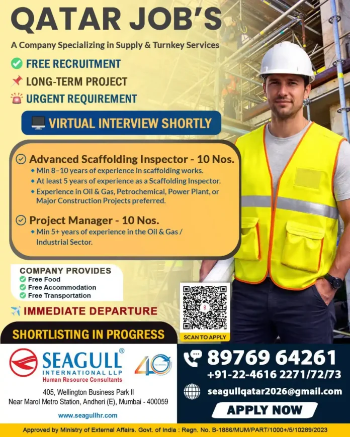 Qatar job vacancy for scaffolding inspector and project manager