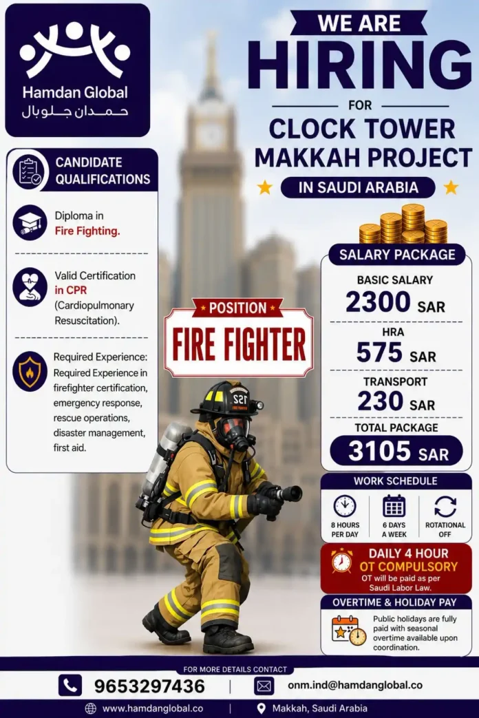 Hamdan Global Fire Fighter job posting Makkah Clock Tower