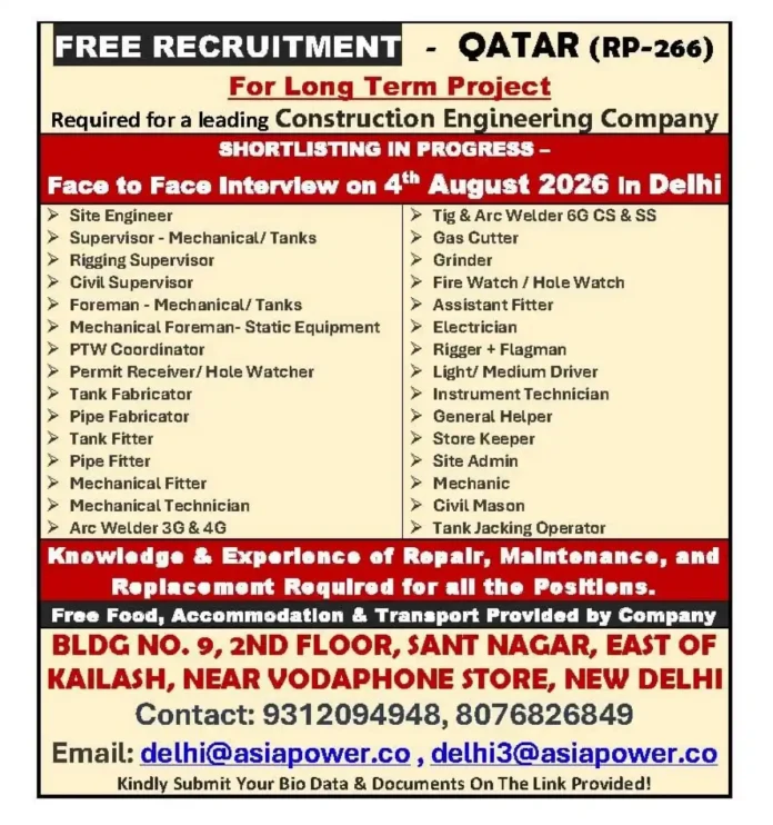 Free Recruitment Qatar Construction Jobs Interview