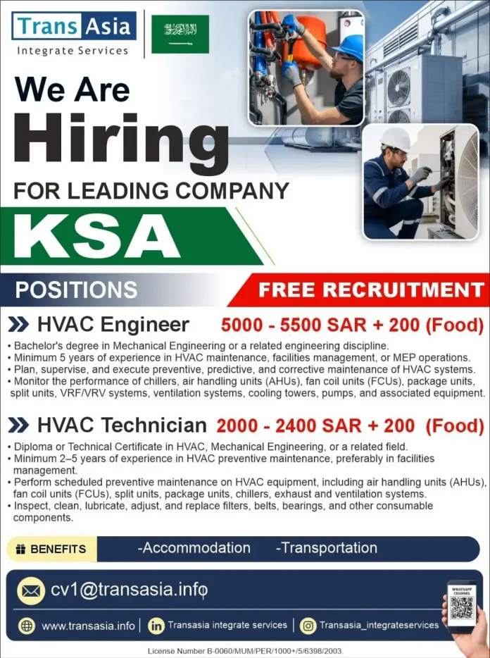 HVAC engineer and technician jobs in Saudi Arabia