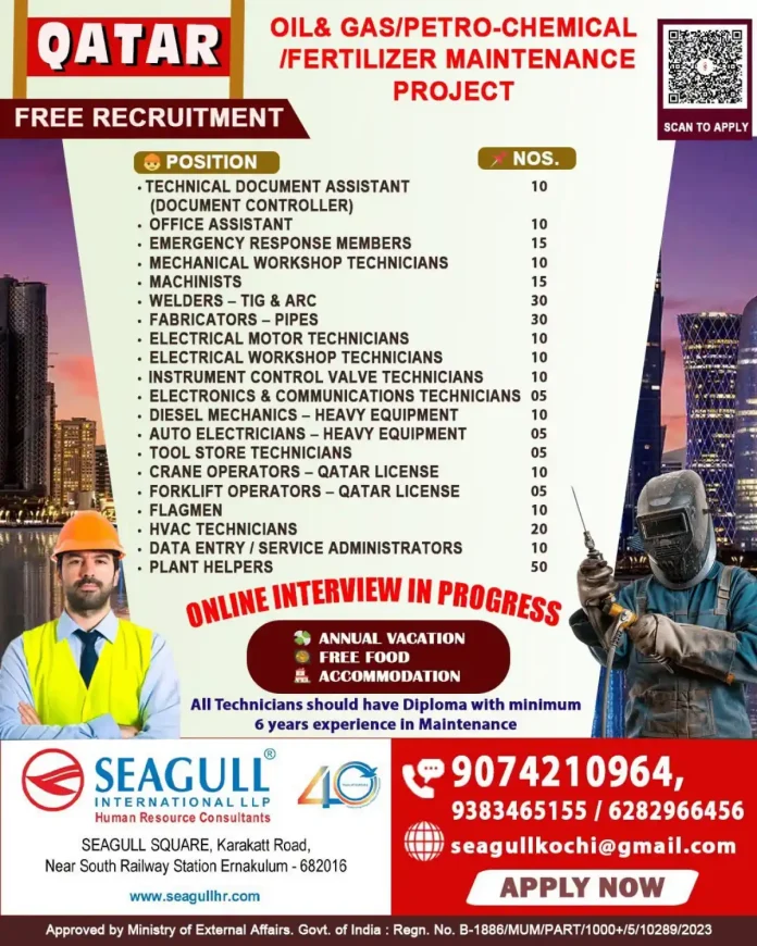 QR code for Qatar Oil & Gas maintenance jobs recruitment by Seagull International