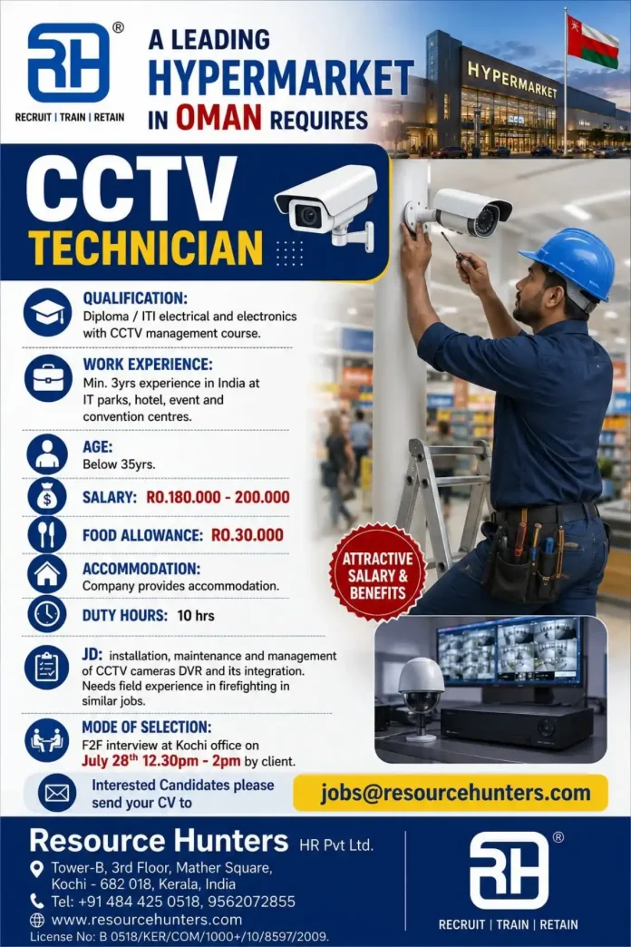 CCTV Technician job vacancy at RH Hypermarket Oman