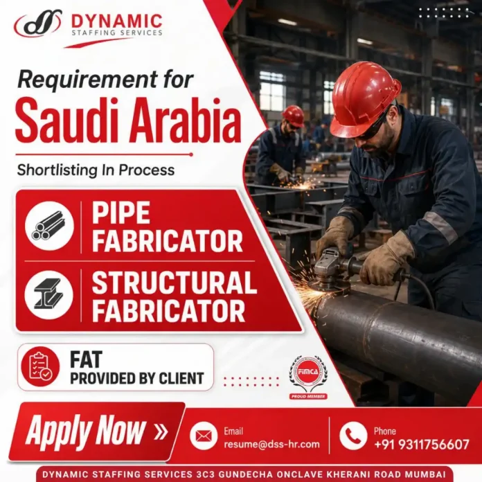 Pipe Fabricator and Structural Fabricator jobs Saudi Arabia