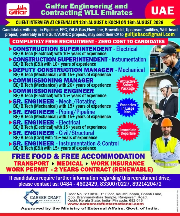 Galfar Engineering recruitment drive for UAE oil and gas projects