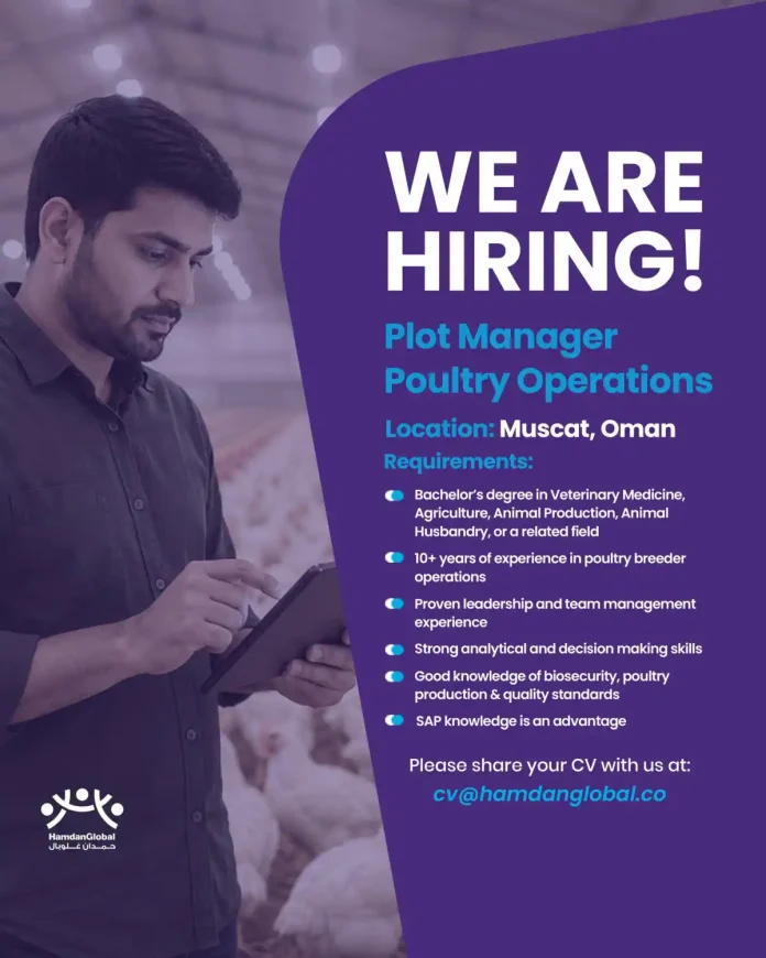 HamdanGlobal hiring Plot Manager for Poultry Operations in Muscat, Oman