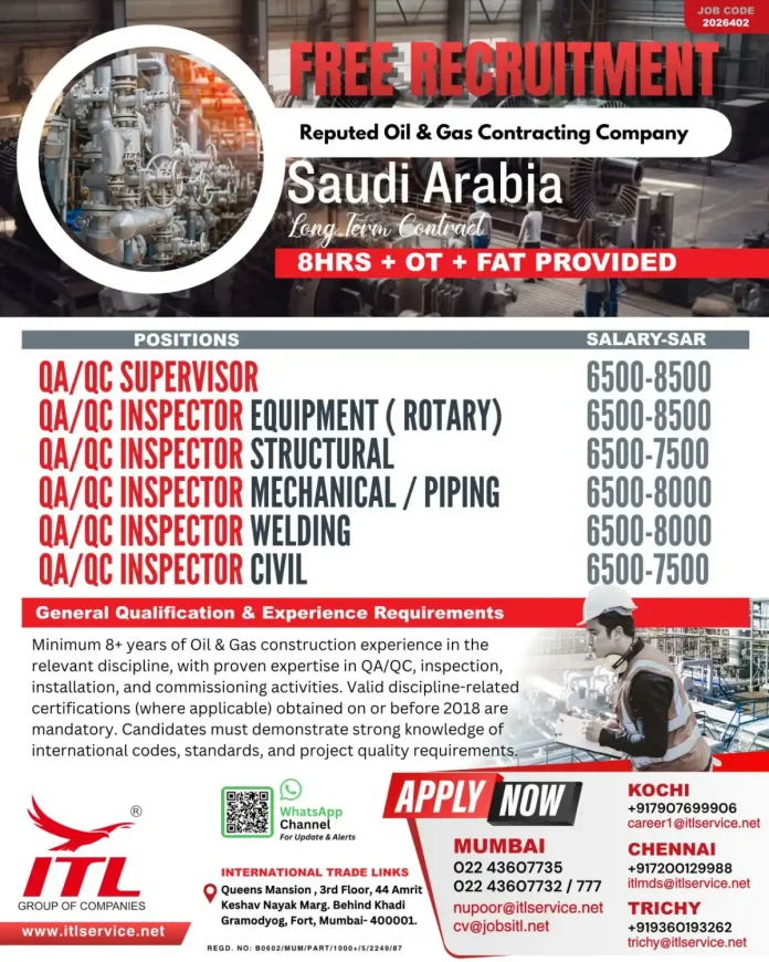 ITL Group recruitment for QA/QC positions in Saudi Arabia