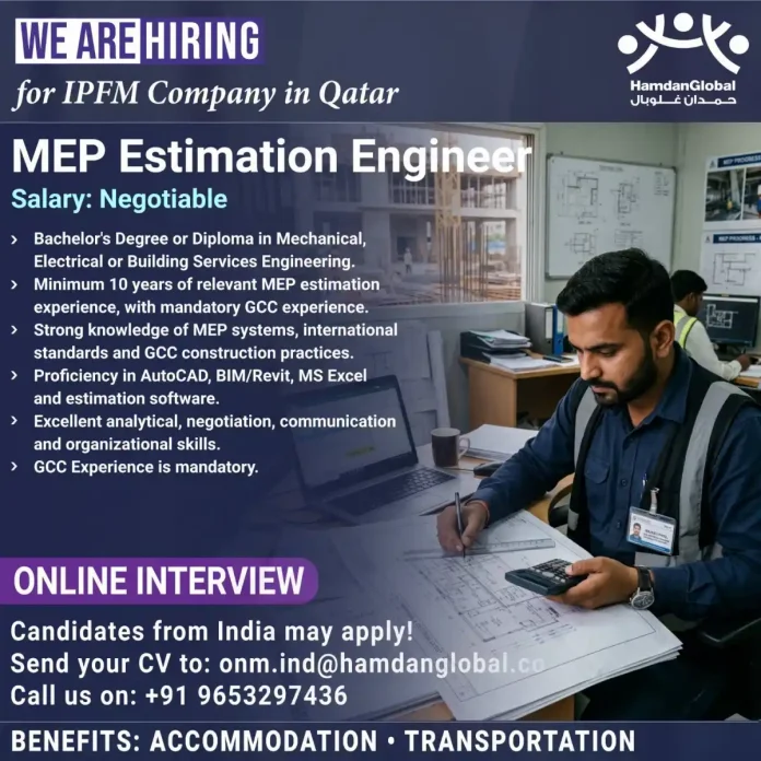 MEP Estimation Engineer job Qatar HamdanGlobal