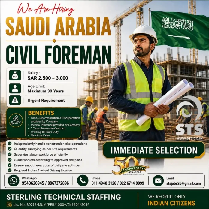 Civil Foreman job in Saudi Arabia - Sterling Technical Staffing