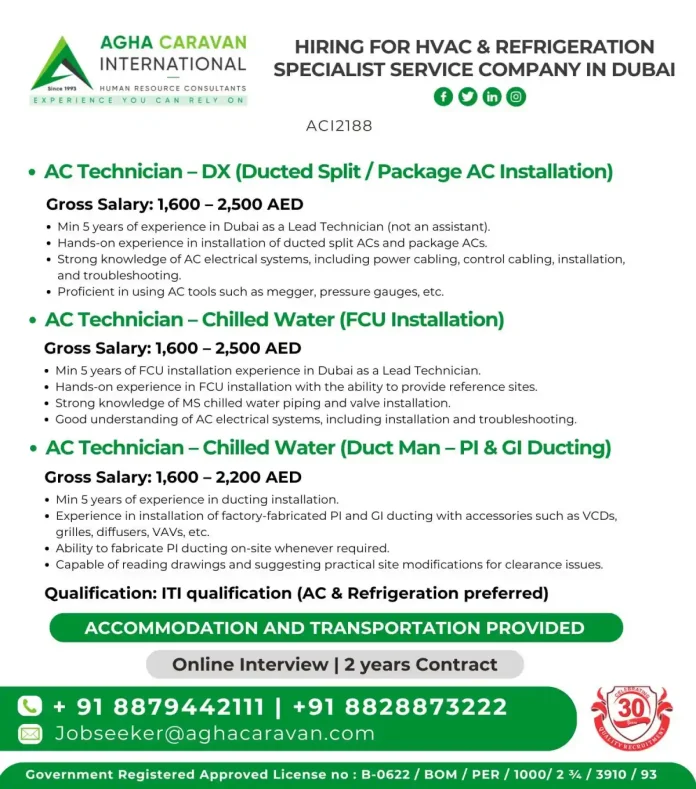 HVAC technician installing ducted split air conditioning unit in Dubai