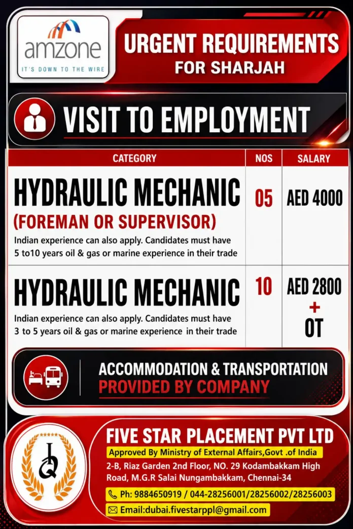 Hydraulic mechanic job in Sharjah