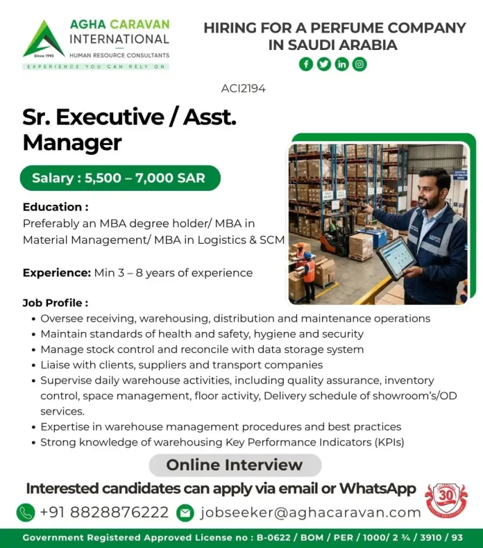 Logistics warehouse management job in Saudi Arabia