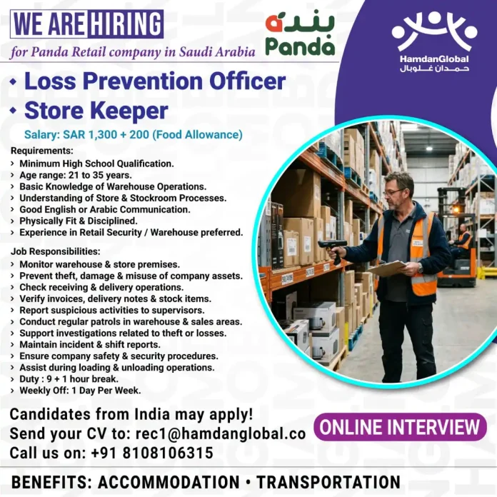 Store Keeper at Panda Retail Saudi Arabia