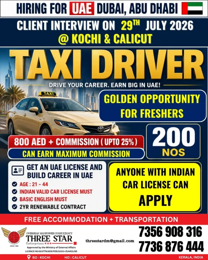 Taxi driver in UAE with car and city background