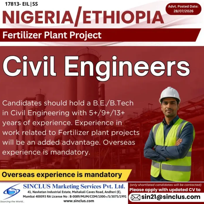 Civil Engineer jobs at fertilizer plant Nigeria Ethiopia