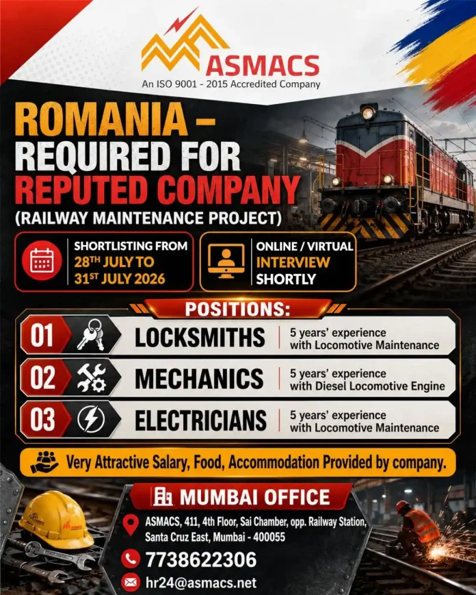 Railway maintenance project in Romania - Locksmiths, Mechanics, Electricians