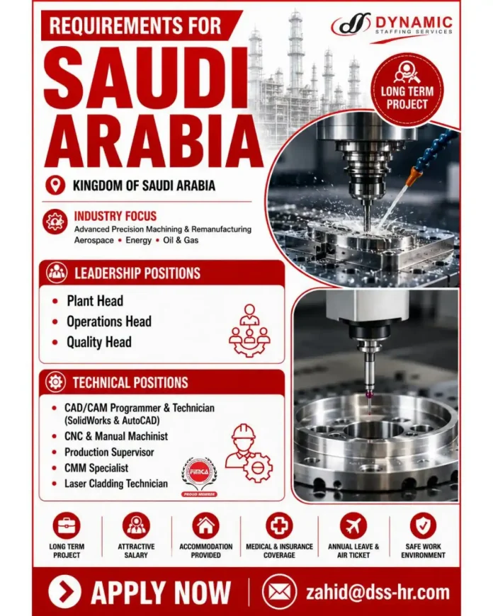 Job opportunities in Saudi Arabia for precision machining and remanufacturing