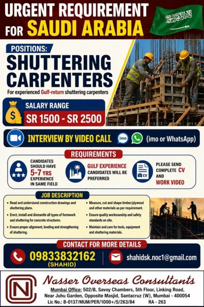 Shuttering carpenter installing formwork on a construction site