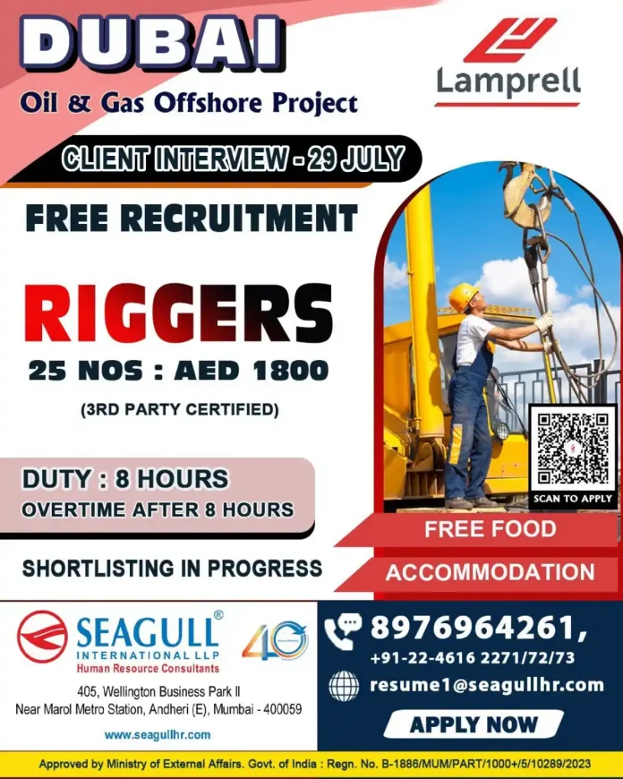 Rigger job vacancy Dubai Oil and Gas