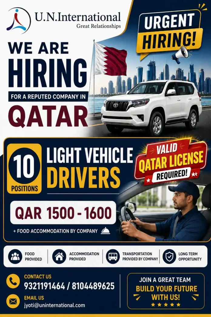 Light Vehicle Driver Jobs in Qatar – Urgent Hiring