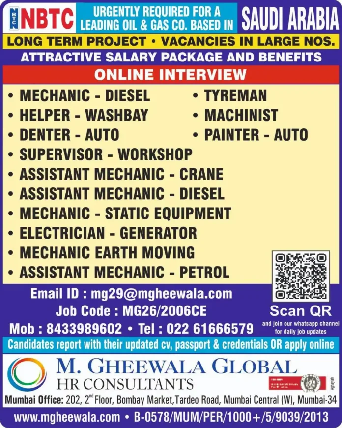 Oil and Gas job vacancies in Saudi Arabia - M. Gheewala Global
