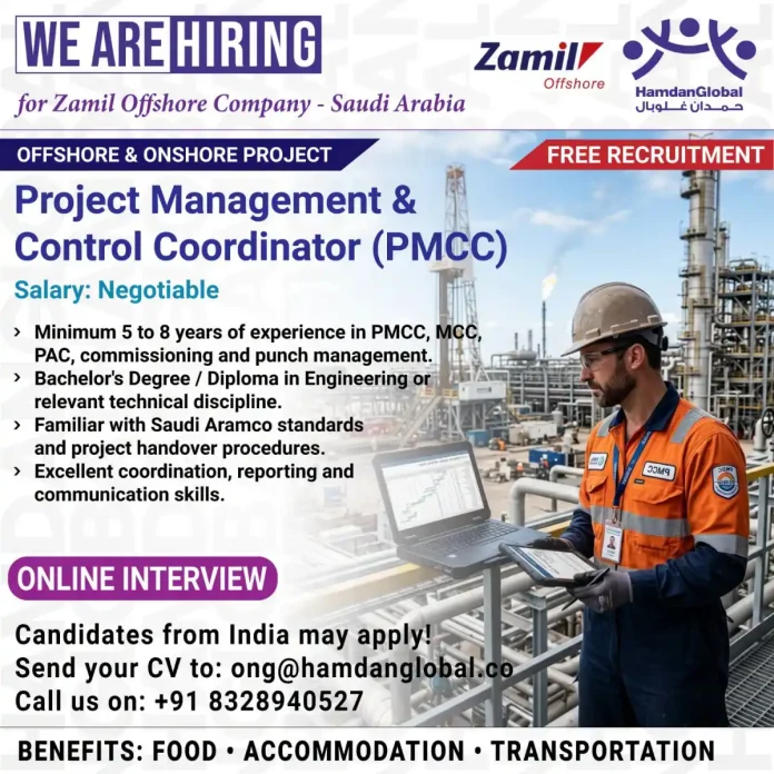 Zamil Offshore Company recruitment poster for PMCC position