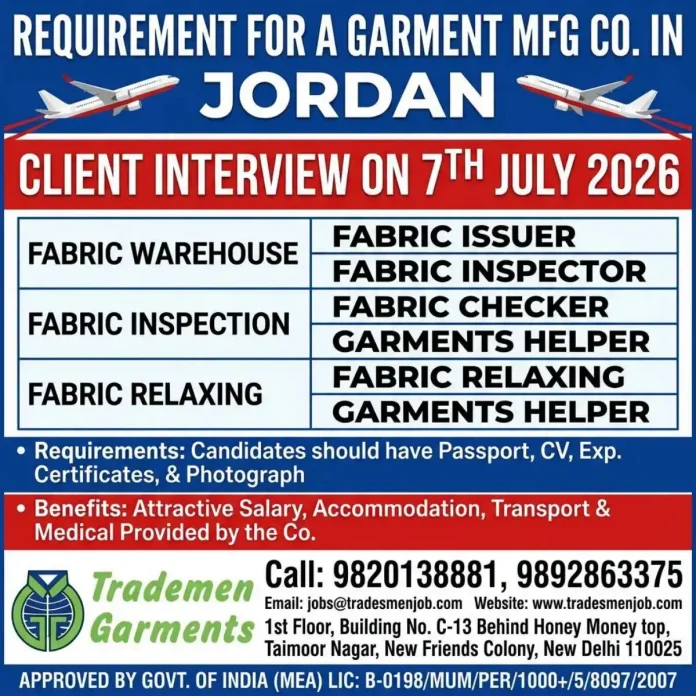 Garment manufacturing job interview in Jordan
