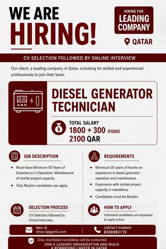 Diesel Generator Technician working on generator in Qatar