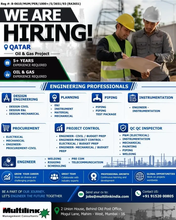 Engineering jobs Qatar Oil and Gas