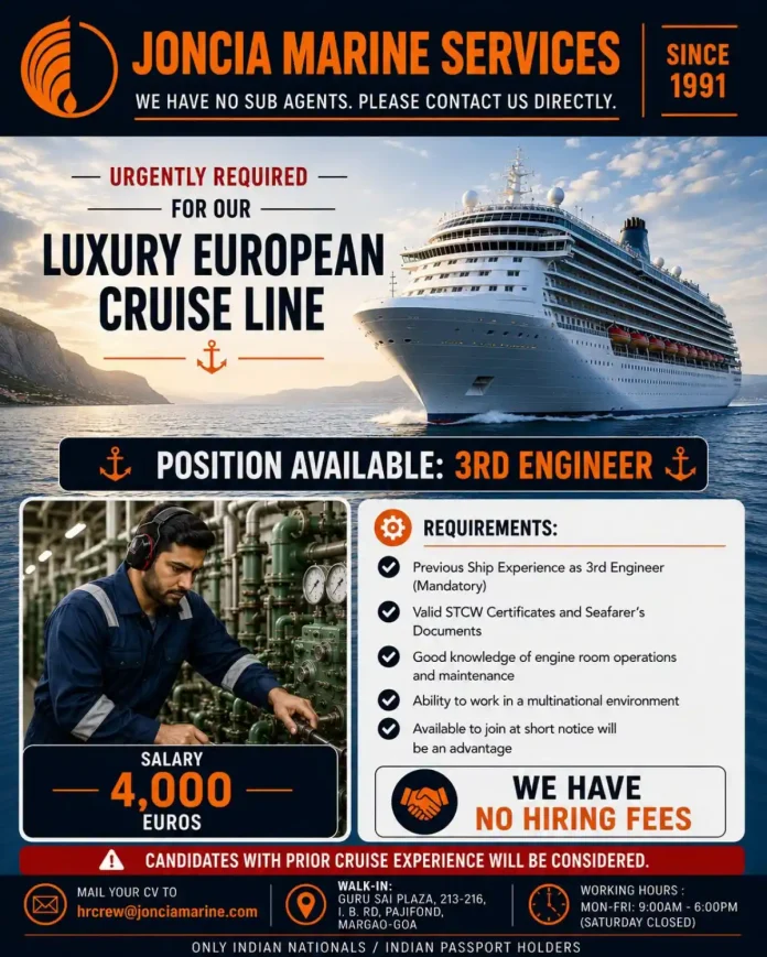 3rd Engineer cruise ship job advertisement