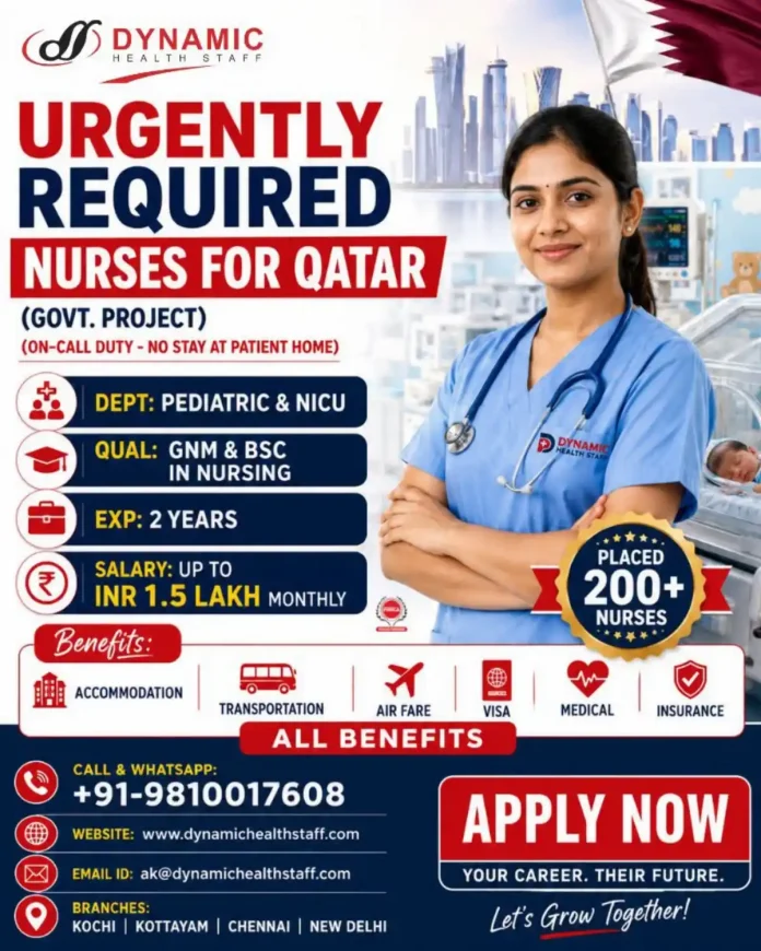 Dynamic Health Staff recruitment flyer for Pediatric NICU Nurses in Qatar government project