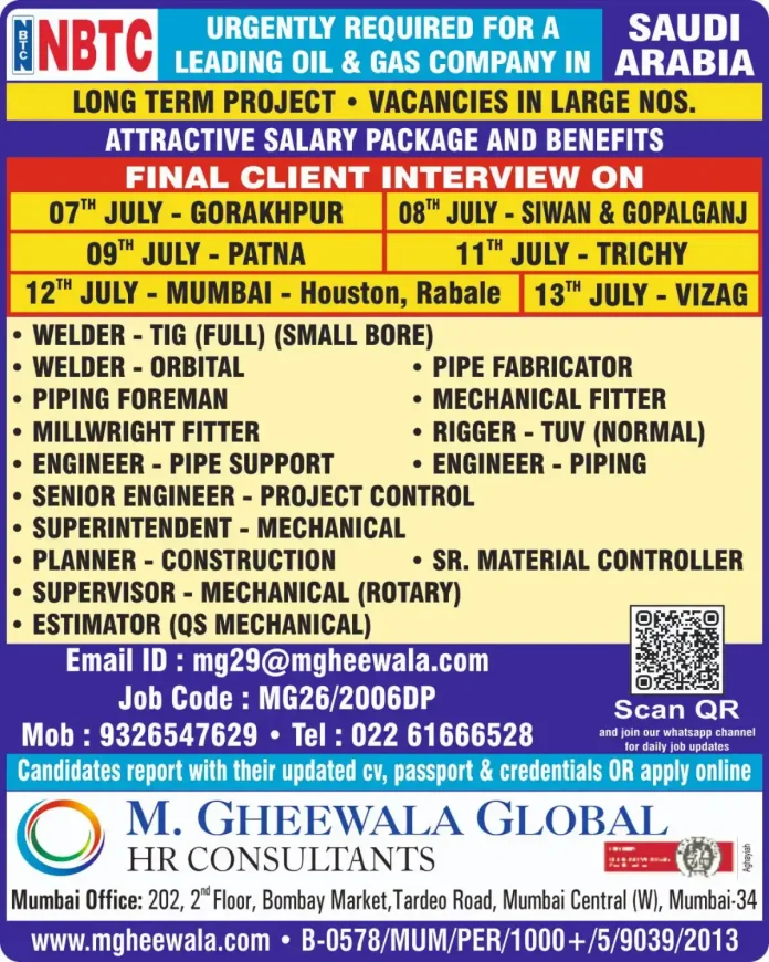NBTC Saudi Oil & Gas Job Vacancies July 2025 Interview Schedule